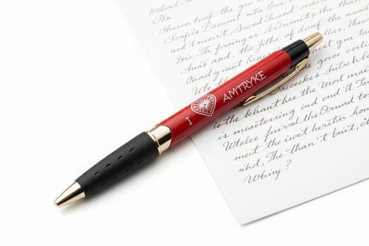 Red Pen with I ♥ Amtryke on a background of a written letter
